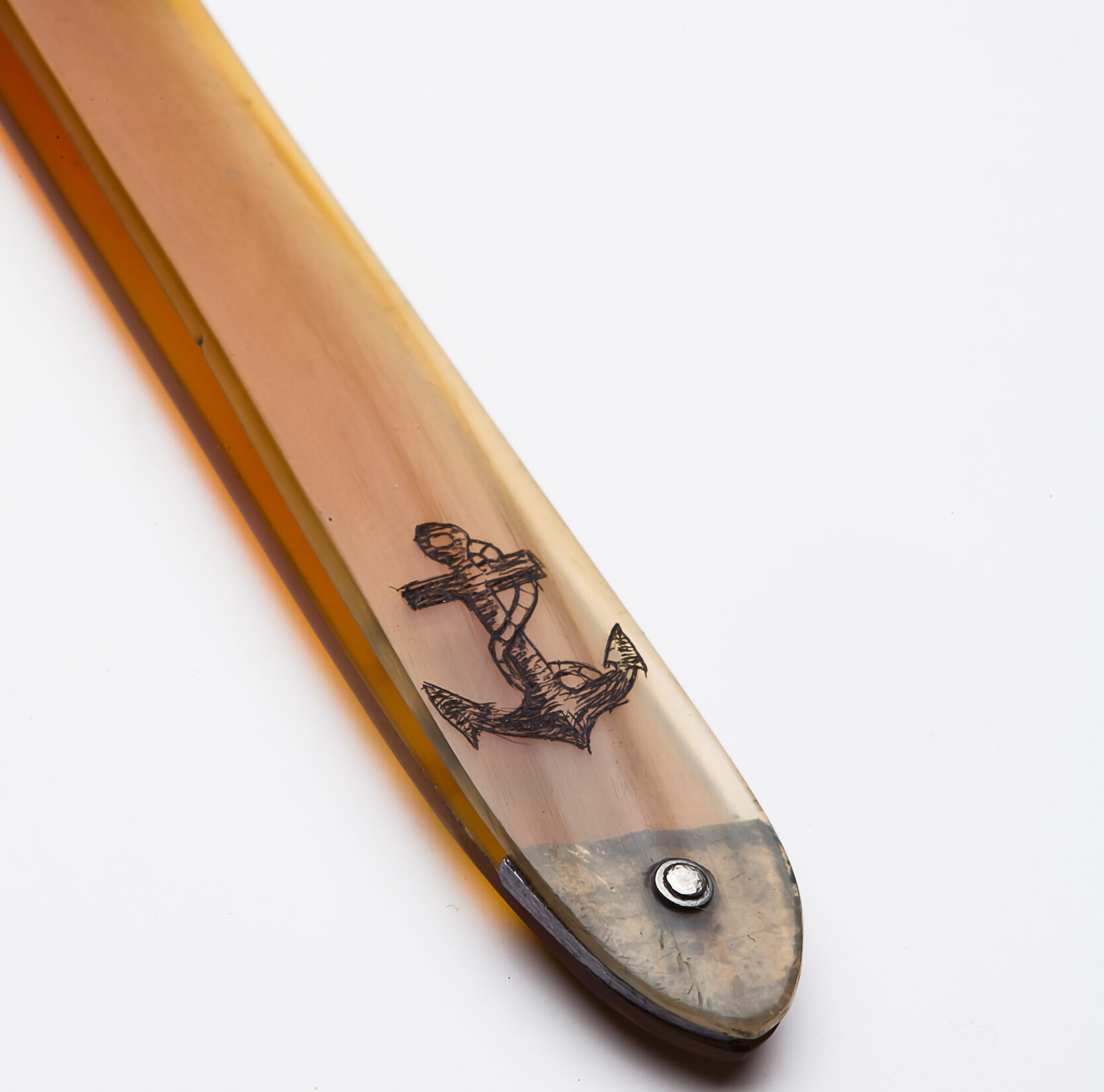 Custom Blond Horn Straight Razor with Scrimshaw