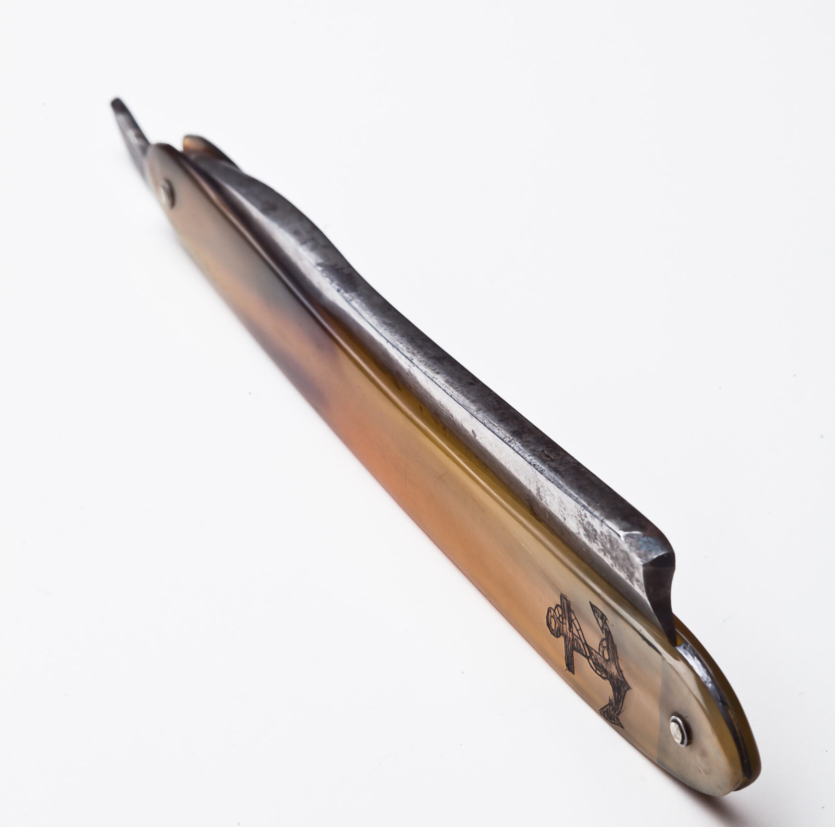 Custom Blond Horn Straight Razor with Scrimshaw