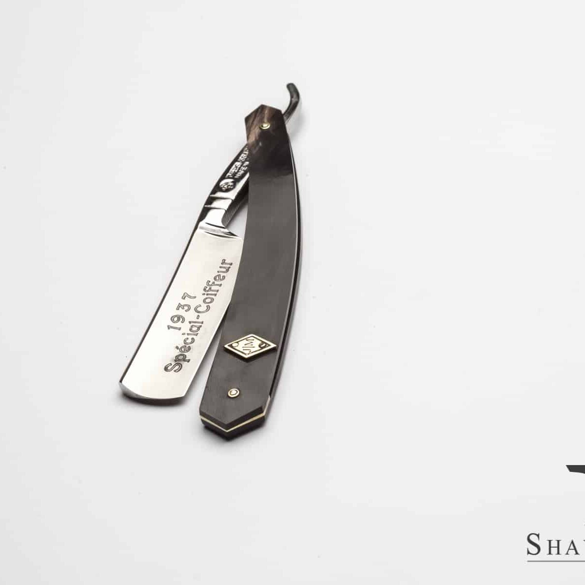 "Special - Coiffeur 1937" Custom Straight Razor Handles Ox Horn and Brass with Brass Monogram