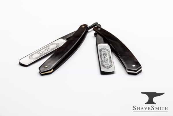Custom Engraved Straight Razor Set in Ox Horn, Silver and Brass-1