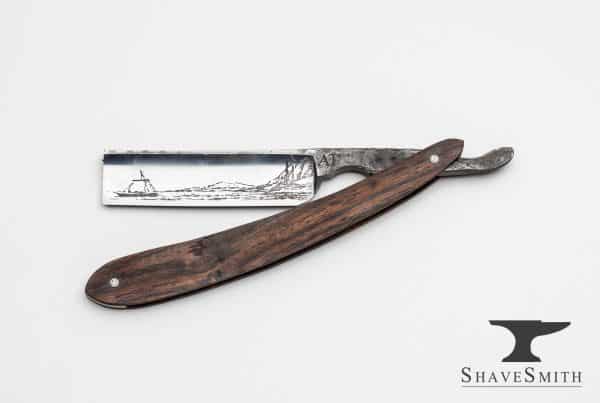 Nautical Custom Straight Razor 6/8ths Engraved, Monogrammed, Faux ivory