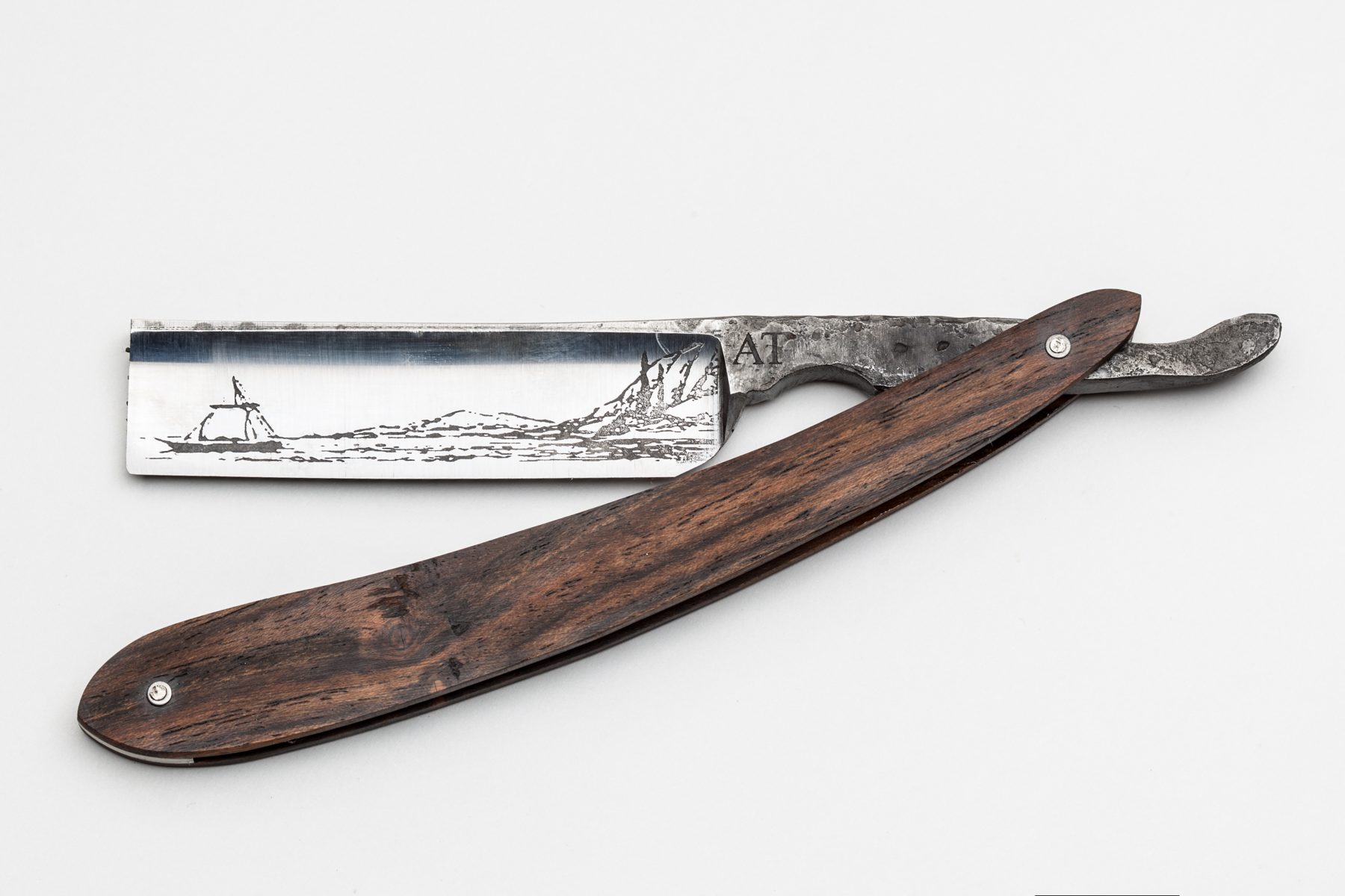 Nautical Custom Straight Razor 6/8ths Engraved, Monogrammed, Faux ivory