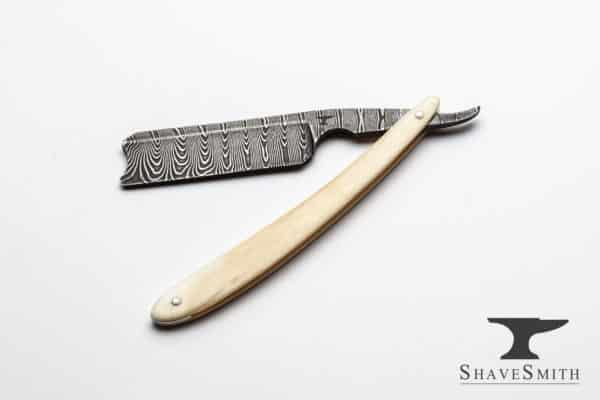 “Weekend Set” Ox horn and Camel Bone, 7/8ths and 8/8+, Fine Silver Damascus – Custom Straight Razor Set