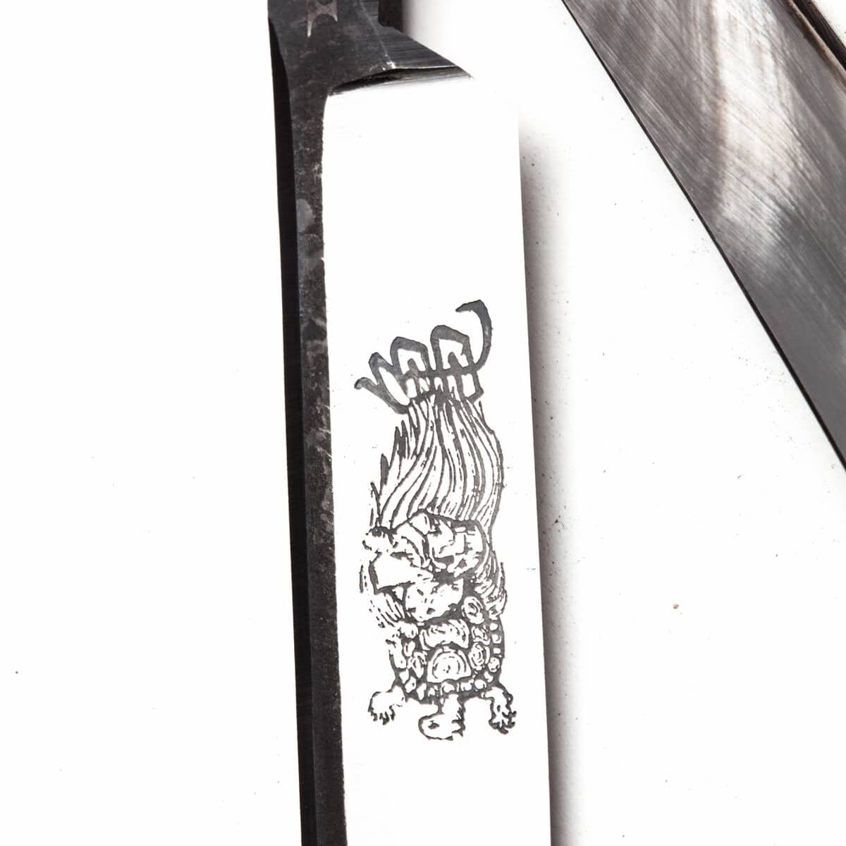 Urashima Tarō - 6/8, Figured Ox Horn, Original Artwork - Custom Straight Razor.